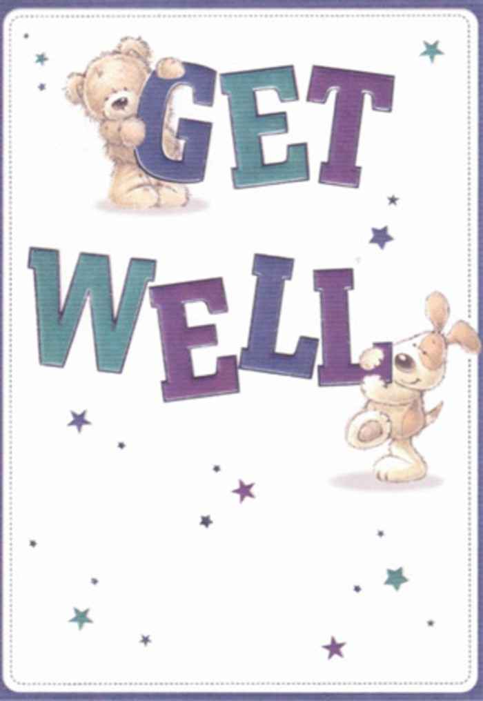 Reminiscent of the gentle mornings in Hampstead Garden Suburb, this charming get well card is alive with playful encouragement and artful detail. The scene features a friendly duo: a bear, its coat rendered in warm, textured strokes, and a puppy with oversized, velvety ears-both exuding a softness that invites touch, as if they might tumble out gently onto Temple Fortune Lane. Surrounding them, twinkling blue and purple stars scatter joyful good wishes, while robust typography in energetic shades of purple and aqua anchors the scene with confidence. The buoyant 'Get Well' typography seems almost three-dimensional, poised against a serene, creamy background that calls to mind Hampstead's open skies. The tactile quality of the card's illustrations parallels the feel of a hand-tied bouquet: each touch, shadow, and hue placed with as much care as the arrangement of wax flower or lisianthus in a local display. You can almost sense the comforting presence of these animal friends, their cheerful innocence and loyalty conjuring up the unconditional support found in cherished neighbourhood friendships. This card carries more than a message-it brings a piece of Hampstead warmth, lifting spirits like the first light breaking through after a quiet rain.